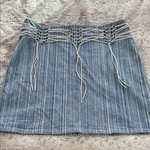 Revolt Jeans Blue and White Lace-Up Mini Skirt